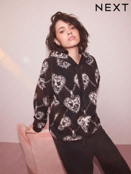 Monochrome Heart and Locket Half Zip Polar Fleece (H76681) | €46