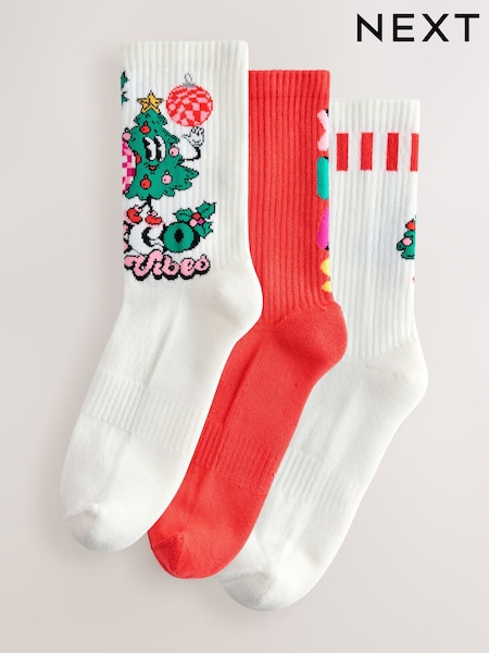 Bright Christmas Disco Cushion Sole Ribbed Sport Ankle Socks 3 Pack With Arch Support (H76697) | €14.50