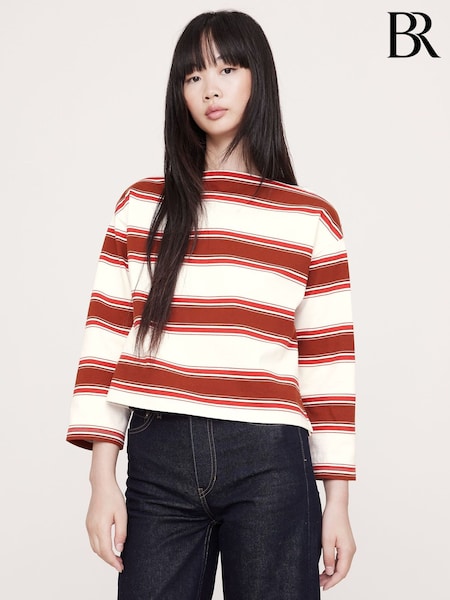 Banana Republic Red Sttripe Relaxed Heavyweight Cotton Boat-Neck T-Shirt (H76708) | €113