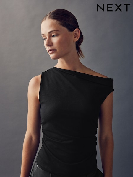 Black Asymmetric Shoulder Sleeveless Top (H76736) | €34.50