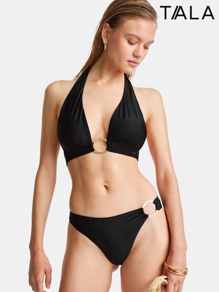 TALA Black Halter Plunge Gold Ring Bikini Top (H76737) | R$ 395