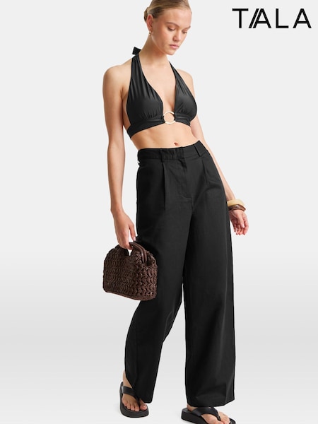 TALA Black Heavyweight Linen Tailored Wide Leg Trousers (H76741) | R$ 690