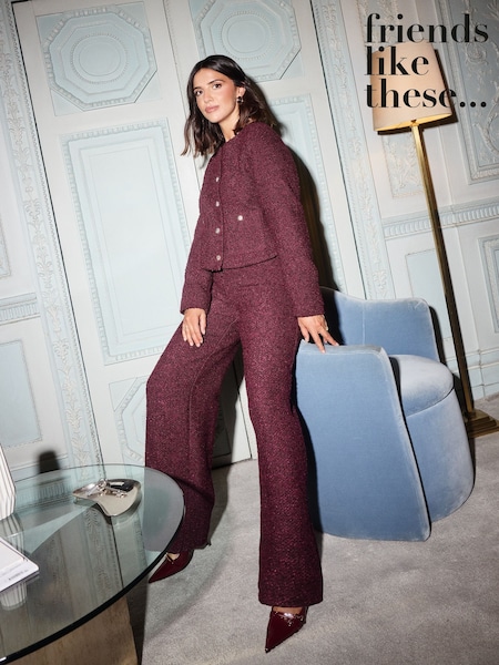 Friends Like These X Lucy Mecklenburgh Burgandy Boucle Wide Leg Trousers (H76745) | €69