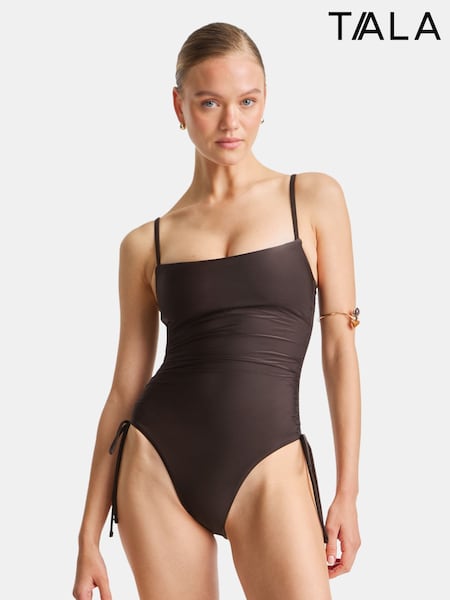 TALA Brown Ruched Adjustable Tie Side Shaping Swimsuit (H76748) | €89