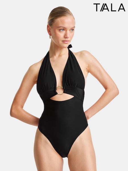 TALA Black Halter Plunge Gold Ring Bikini Swimsuit (H76751) | R$ 690