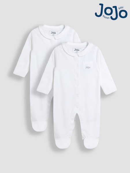 JoJo Maman Bébé White Collared Sleepsuits 2 Pack (H76841) | AED140