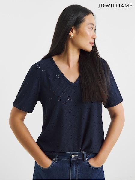 JD Williams Blue V-Neck Broderie T-Shirt (H76854) | €35