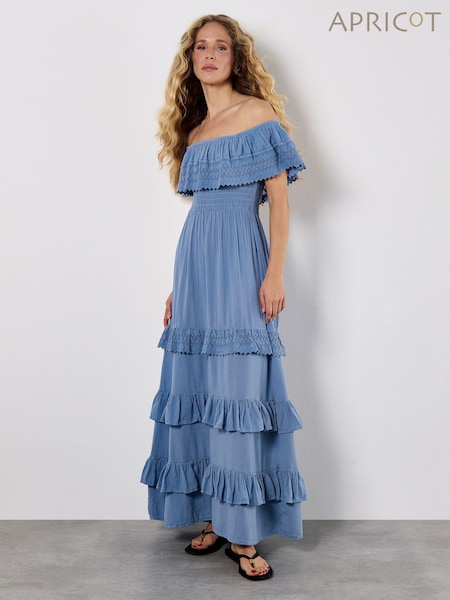 Apricot Blue Bardot Lace Detail Maxi Dress (H76882) | €69