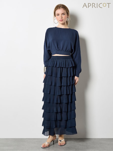 Apricot Blue Plisse Multi Layered Midi Skirt (H76885) | €51