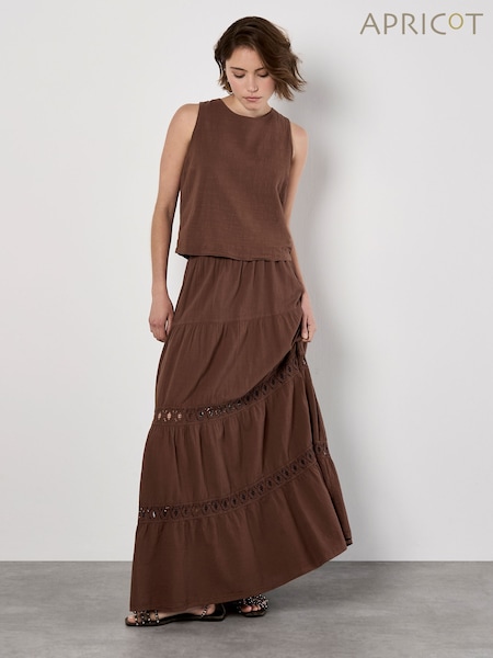 Apricot Brown Tiered Crochet Insert Skirt (H76886) | €60