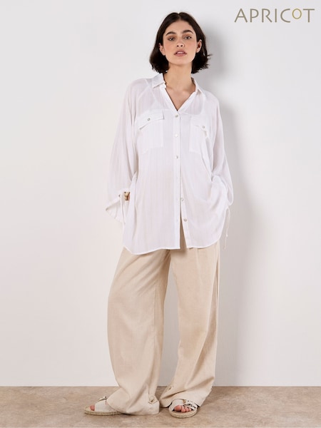 Apricot White Tie Sleeve Longline Shirt (H76888) | €50