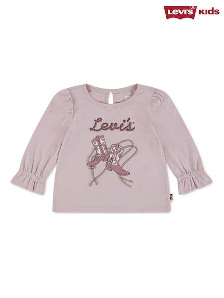 Levi's® Pink Baby Logo Knot Front Long Sleeve T-Shirt (H76950) | AED105