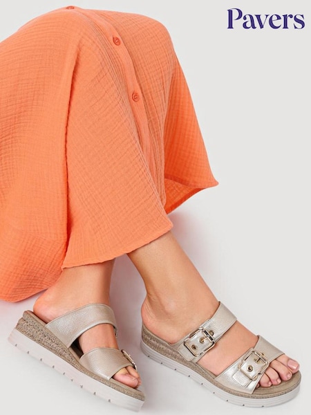 Pavers Gold Dual Buckled Mule Sandals (H76972) | R$ 345