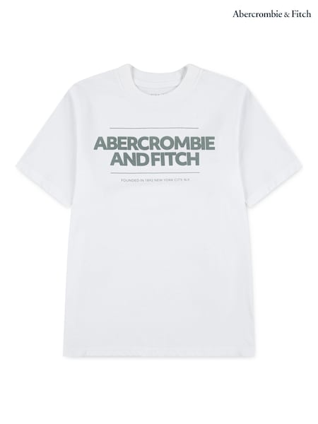 Abercrombie & Fitch Cinder Block Logo Short Sleeve White T-Shirt (H76990) | €22.50