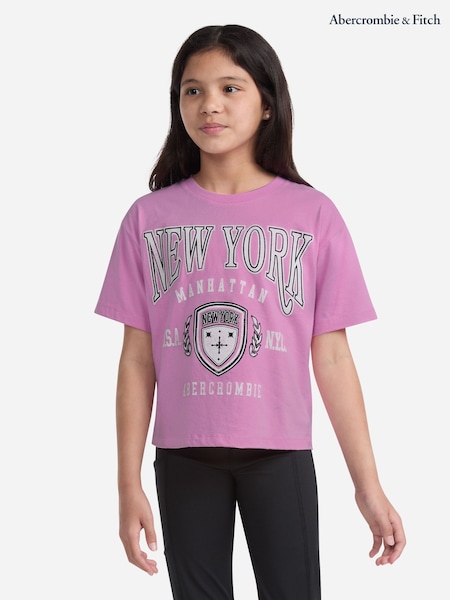 Abercrombie & Fitch Pink Abercrombie & Fitch Pink New York Crest Boxy T-Shirt (H77018) | AED105