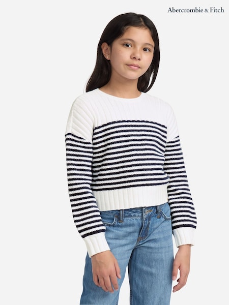 Abercrombie & Fitch Striped Slash Neck White Jumper (H77021) | € 46