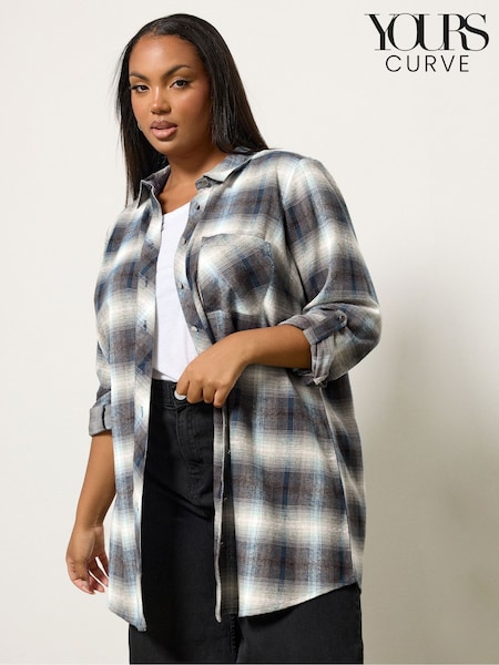Azul - Yours Curve Boyfriend Check Shirt (H77026) | R$ 285