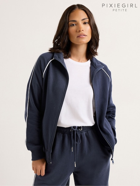 PixieGirl Petite Blue Petite Contrast Piping Zip Thru Sweatshirt (H77028) | €44