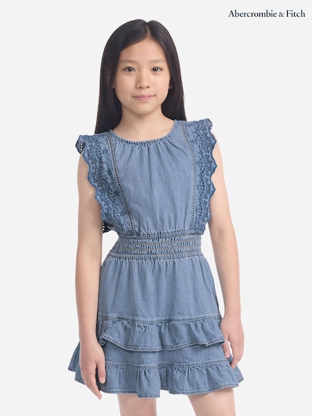 Abercrombie & Fitch Blue Smocked Waist Tiered Dress (H77032) | AED379