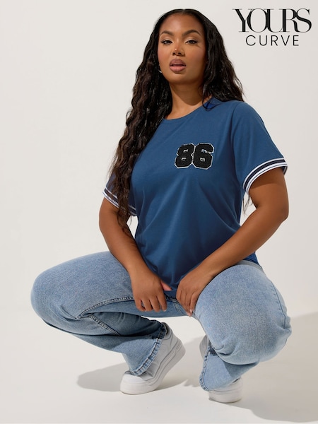 Yours Curve 86 Varsity Trim T-Shirt (H77039) | R$ 215