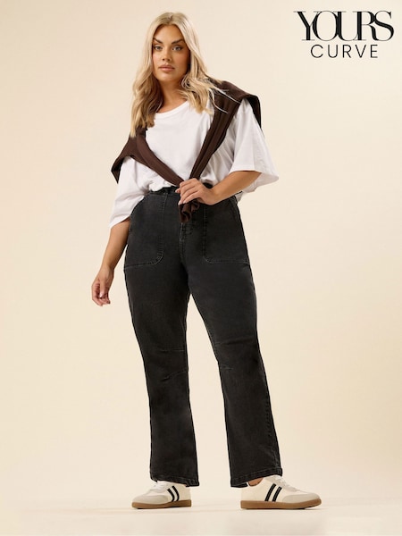 Yours Curve Black Barrel Jogger Jeans (H77047) | R$ 365