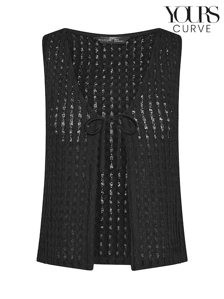 Yours Curve Black Crochet Tie Front Waistcoat (H77048) | AED128