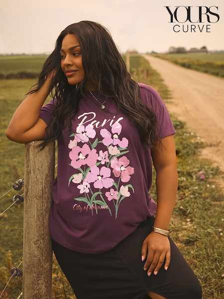 Yours Curve Purple Dreams Placement T-Shirt (H77050) | €25