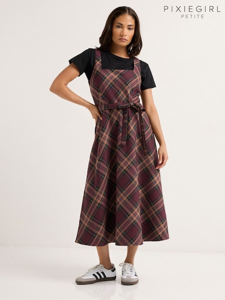 PixieGirl Petite Purple Check Belt Pinafore Dress (H77060) | €55
