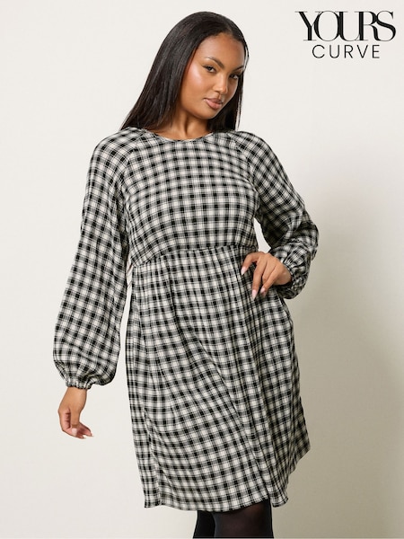 Yours Curve Black Textured Smock Check Dress (H77128) | €43