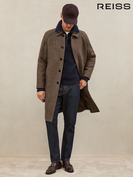 Atelier Brown Check Flavio Atelier Wool Check Raglan Overcoat (H77223) | €995