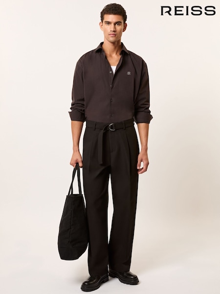 Reiss Chocolate Brown Powell Monogram Cotton Oversized Shirt (H77226) | €178