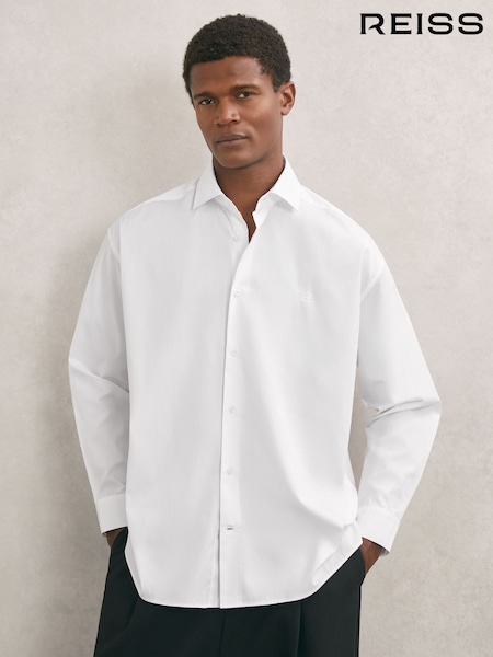 Reiss White Powell Monogram Cotton Oversized Shirt (H77231) | 882 QAR