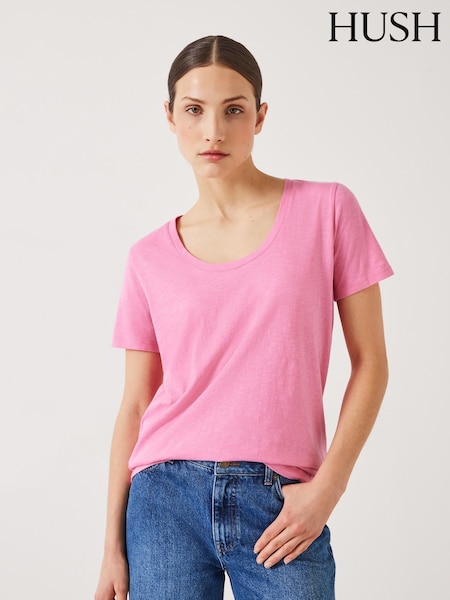 Hush Pink Hari Scoop Neck Cotton Slub T-Shirt (H77257) | R$ 285