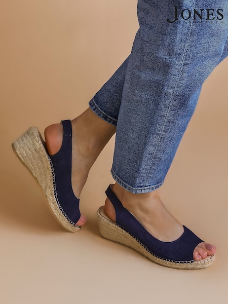 Blue Wide Fit Ladies Natural Rosanna Slingback Wedges (H77276) | €101