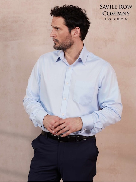 Savile Row Company Classic Fit Herringbone Double Cuff Formal 100% Cotton Shirt (H77350) | AZN 138