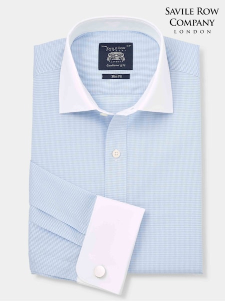The Savile Row Company Slim Fit Blue Gingham Check Cotton Winchester Formal Shirt (H77353) | 410 LEI