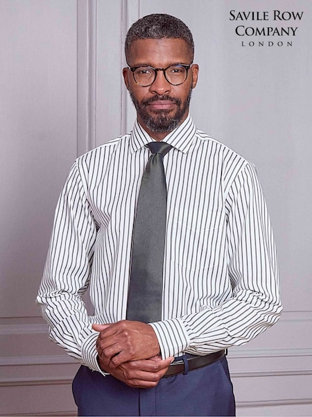 Savile Row Company Blue Single Cuff Striped Classic Fit Cotton Poplin Formal Shirt (H77354) | AZN 138