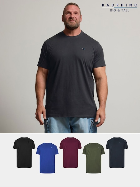 BadRhino Big & Tall Blue Longline T-Shirts 5 Pack (H77361) | AED262