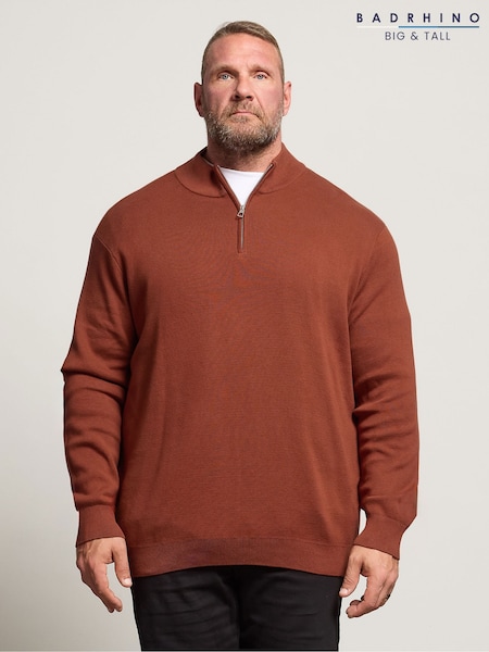 Alaranjado - BadRhino Big & Tall Milano Quarter Zip Knitted Jumper (H77370) | R$ 335