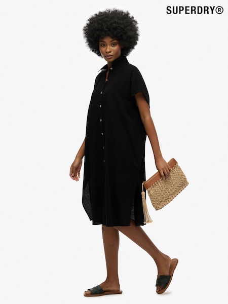 Superdry Black Oversized Midi Shirt Dress (H77372) | R$ 590