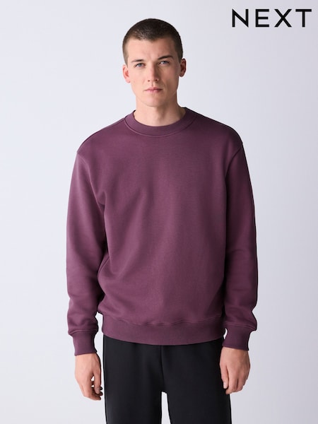 Berry Rød - Vanlig passform - Heavyweight Cotton Rich Crew Neck Sweatshirt (H77406) | kr374