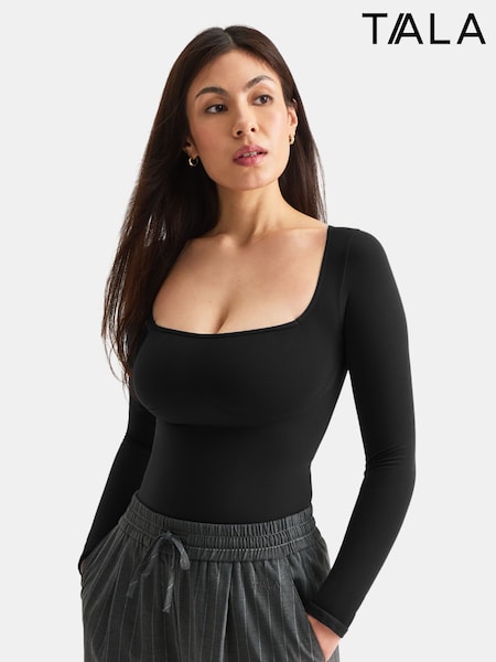 TALA Black 365 Contour Long Sleeve Square Neck Bodysuit (H77470) | R$ 590