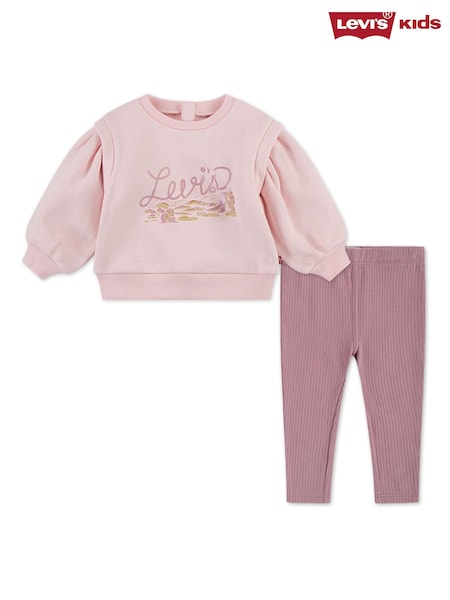Levi's Pink Baby Logo Blouson Sleeve Top & Leggings Set (H77561) | AED175