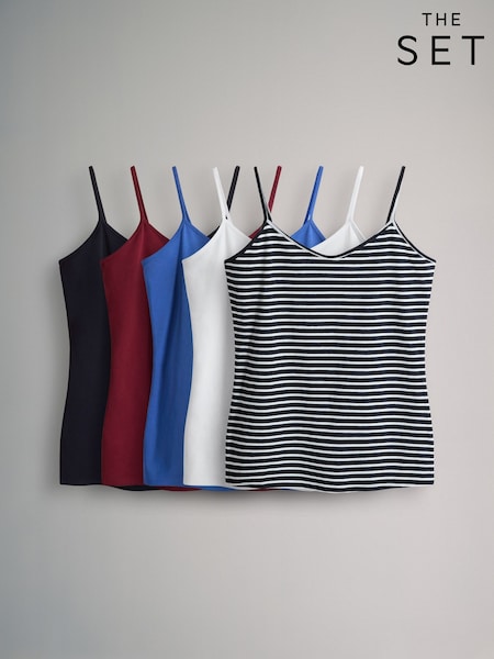 Marineblå/Rød/Hvit/Blå/Stripet - The Set 5 Pack Thin Strap Vest Tops (H77577) | kr314