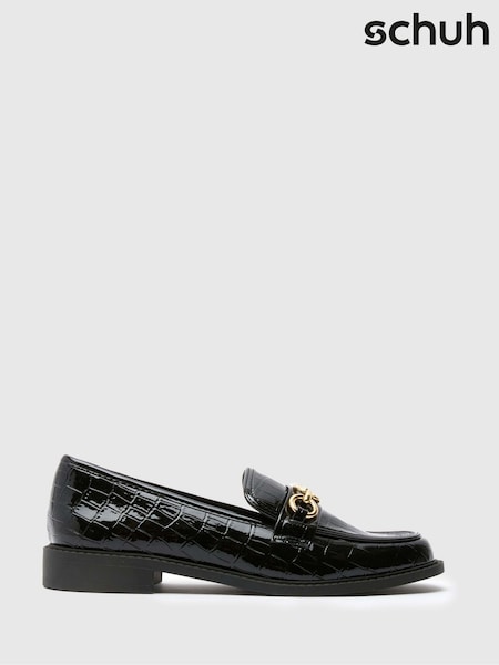 Schuh Lissa Patent Croc Black Loafers (H77636) | OMR21