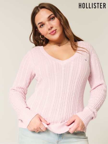 Hollister Logo Cable Knit V-Neck Jumper (H77854) | €37 - €51
