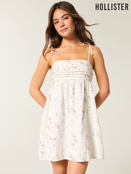 Hollister Babydoll Tie Strap Mini White Dress (H77863) | €51 - €63