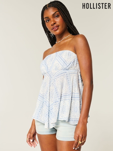 Hollister Strapless Handkerchief Hem Bandeau White Top (H77868) | €33 - €35