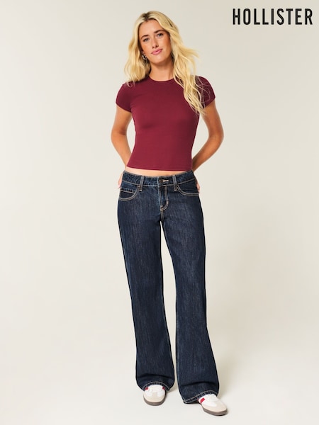 Hollister Blue Low Rise Light Wash Embroidered Baggy Jeans (H77869) | 198 QAR - 247 QAR