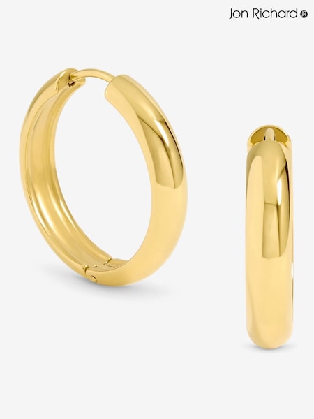 Jon Richard Gold Plated Waterproof Medium Flat Surface Hoop Earrings (H77879) | €25